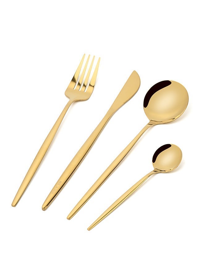 أولييرو طقم أدوات طعام متين وأنيق مكوّن من 24 قطعة لراحة استخدام ومائدة أنيقة – ذهبي - Image 4